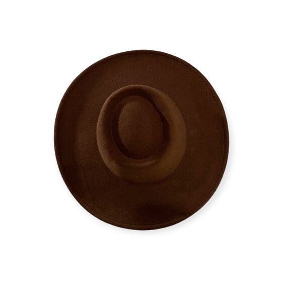 Dark Brown Round Pork Pie Crown Wide Brim Fedora Boater Hat NEW - Picture 2 of 3